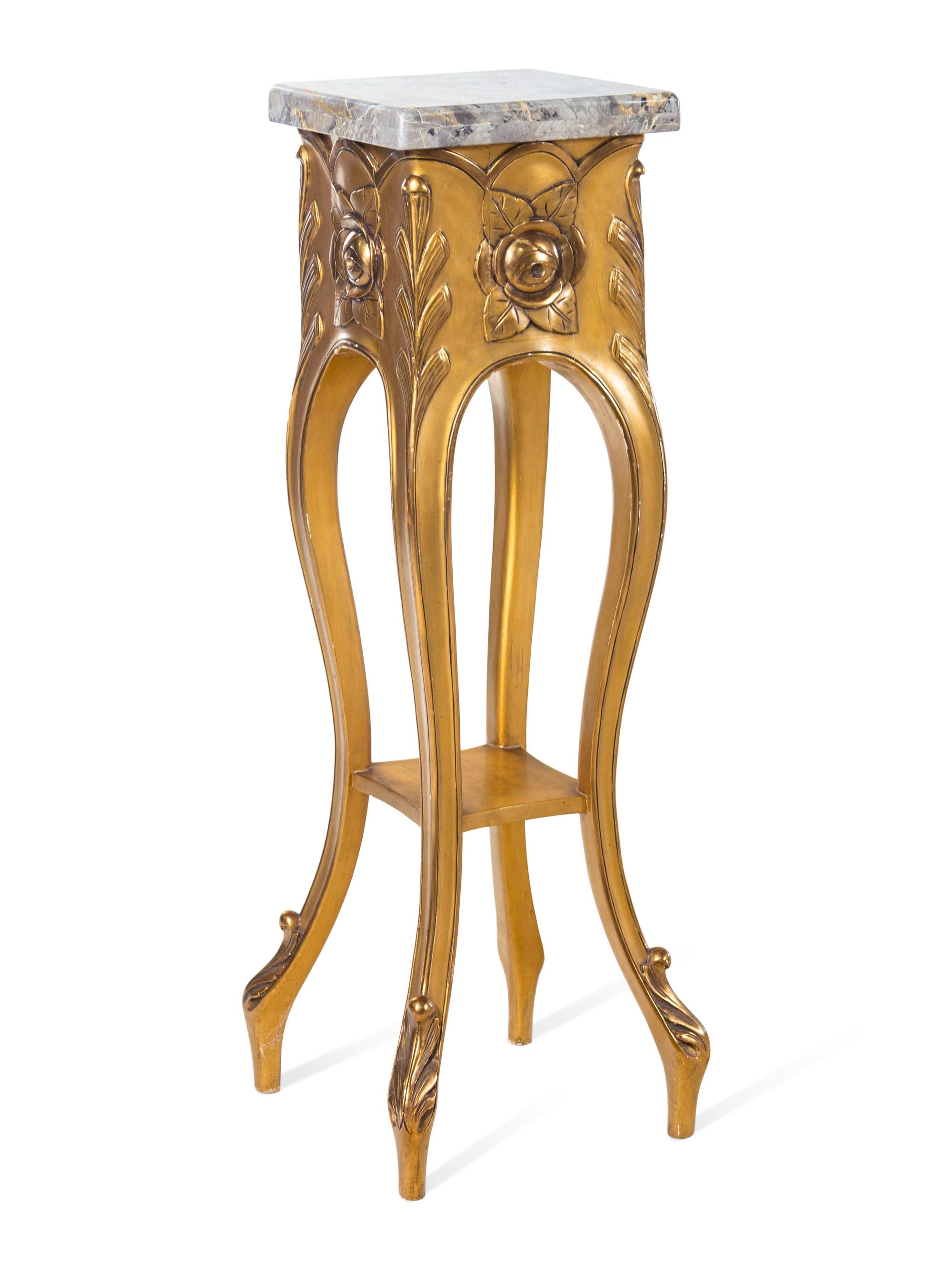 A Louis XV Style Giltwood Marble-Top Pedestal