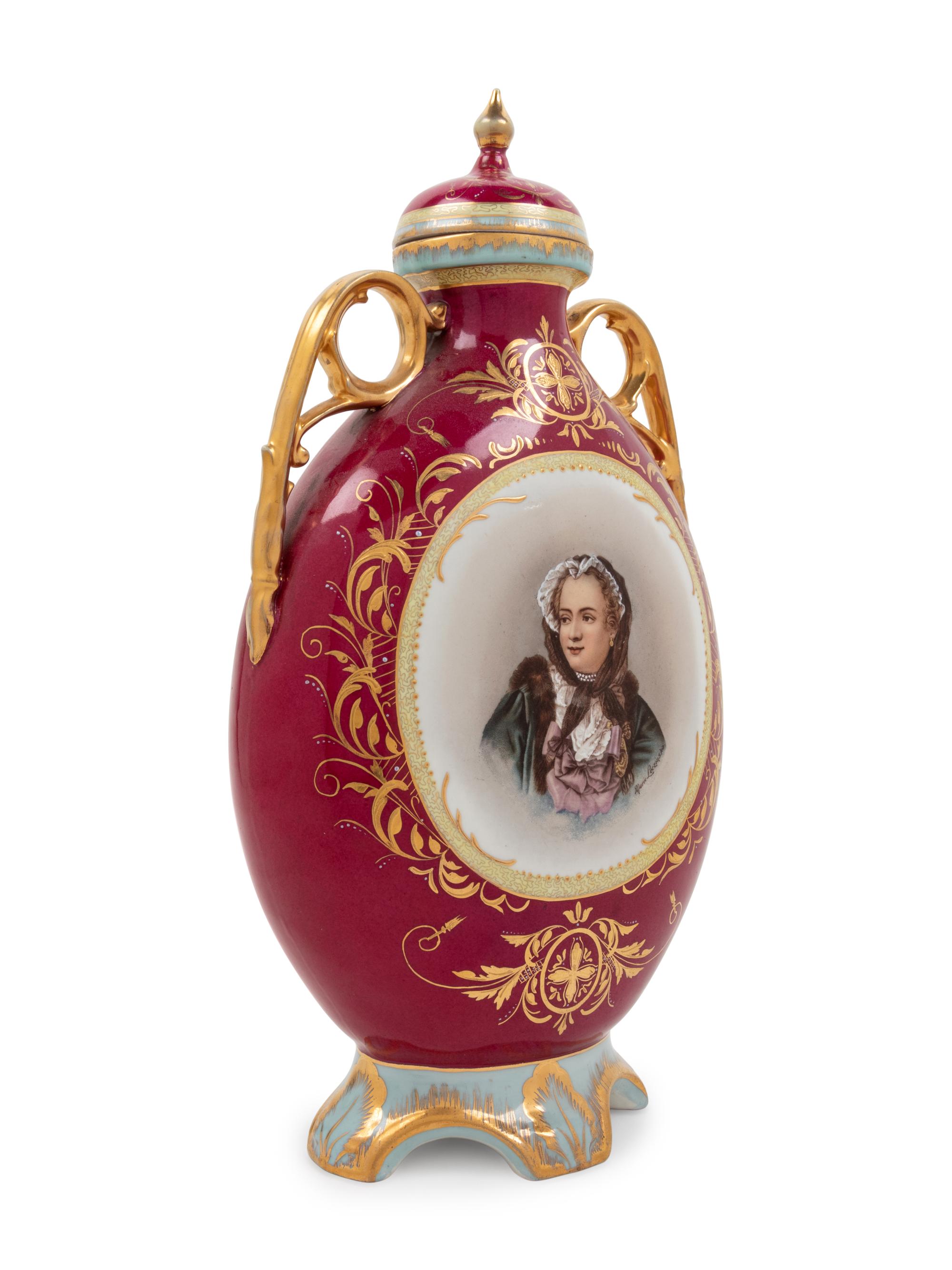 A Vienna Painted and Parcel Gilt Porcelain Flask