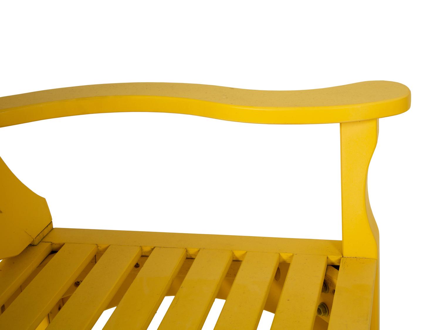 Two Yellow Painted Wood Garden Benches — 20TH CENTURY