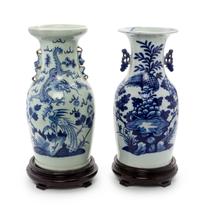 Four Chinese Celadon Ground Underglaze Blue Porcelain Vases Height of tallest 17 1/4 inches. — 19TH CENTURY