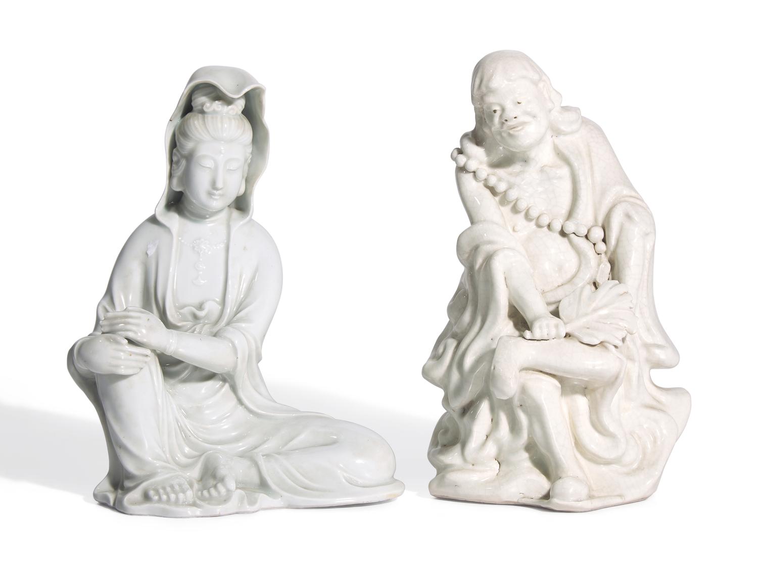 Two Chinese Blanc-de-Chine Porcelain Figures