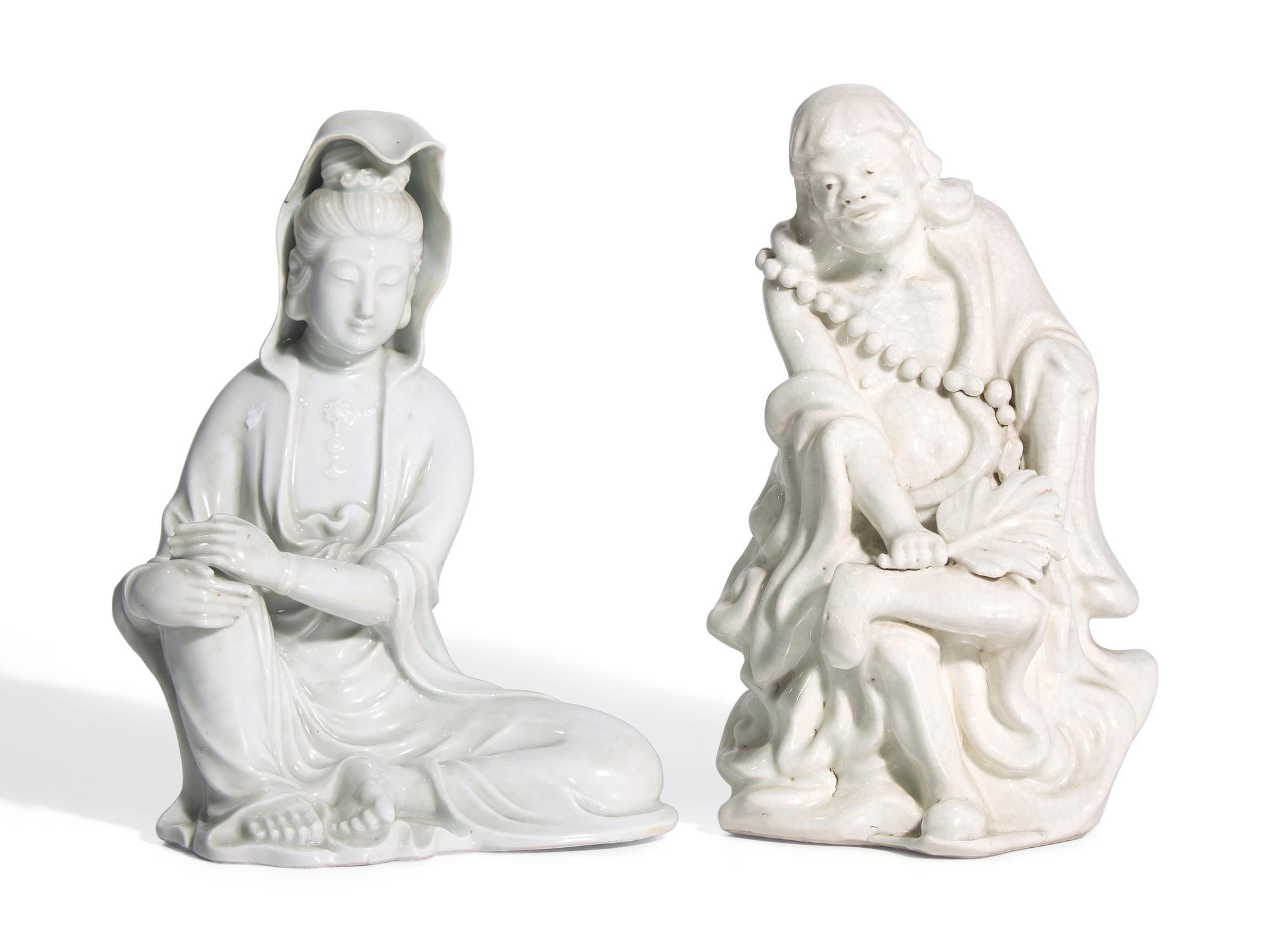 Two Chinese Blanc-de-Chine Porcelain Figures