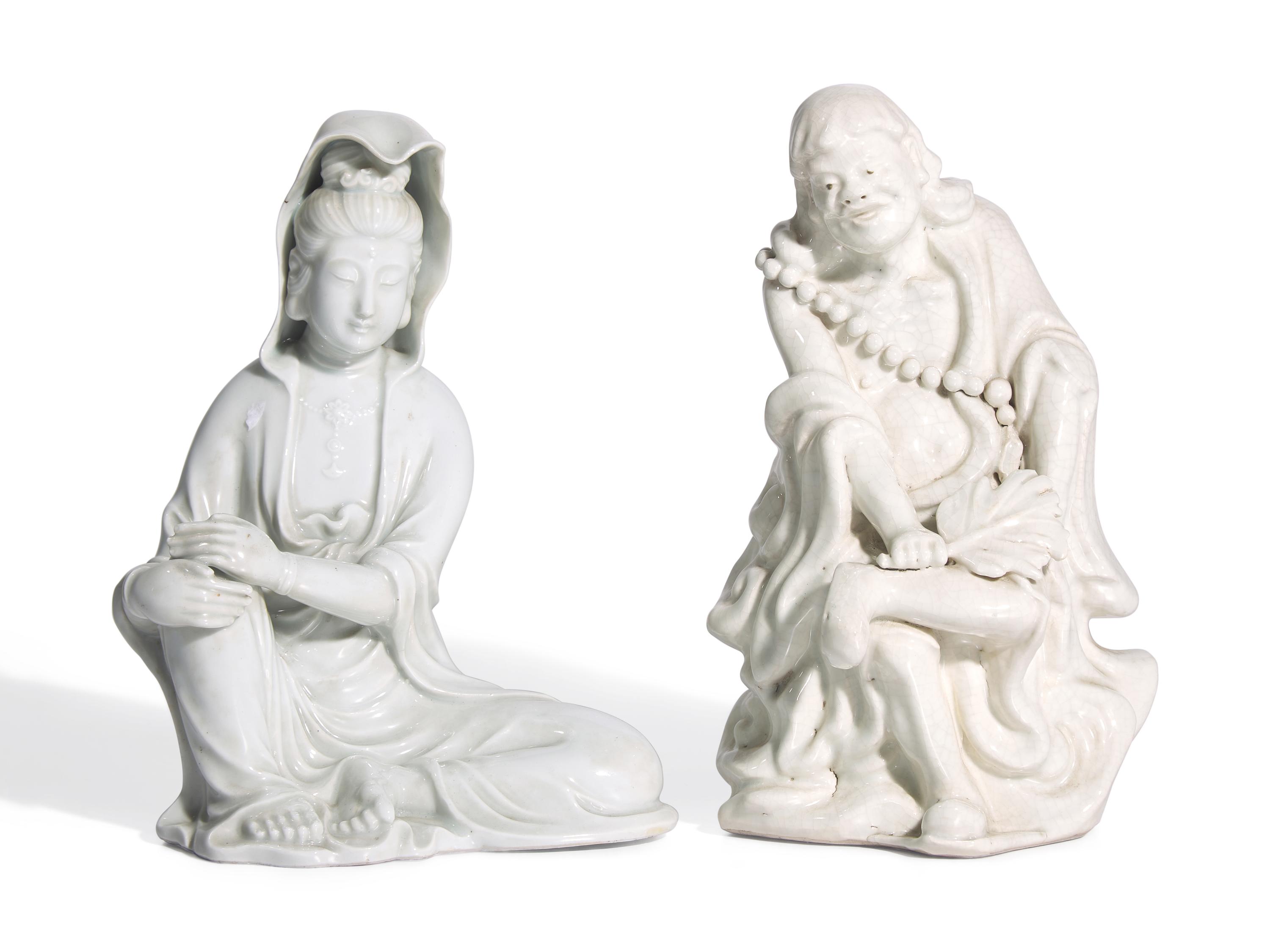Two Chinese Blanc-de-Chine Porcelain Figures