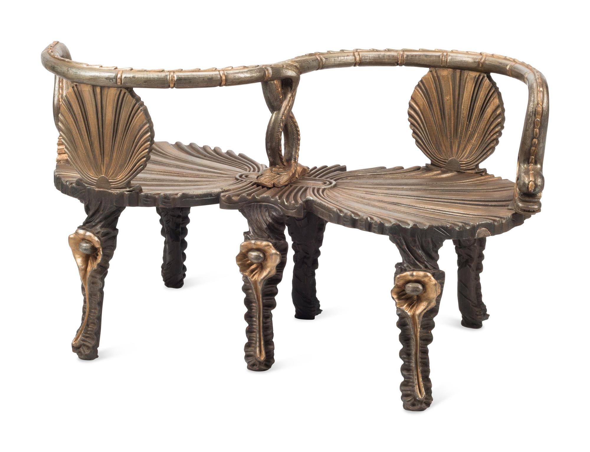 An Italian Carved and Painted "Grotto" Style Tête-à-Tête