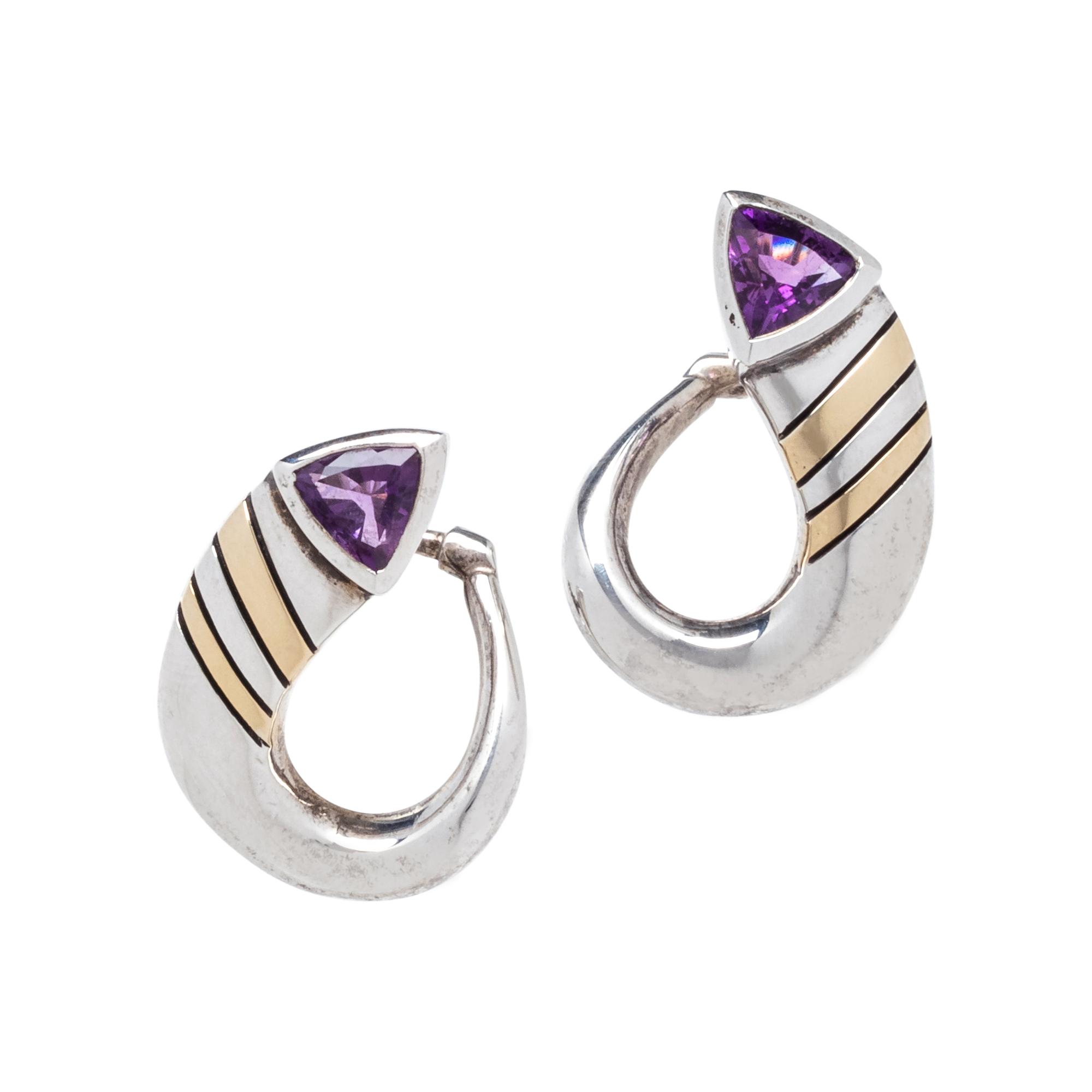 CARTIER, STERLING SILVER, YELLOW GOLD AND AMETHYST EARCLIPS