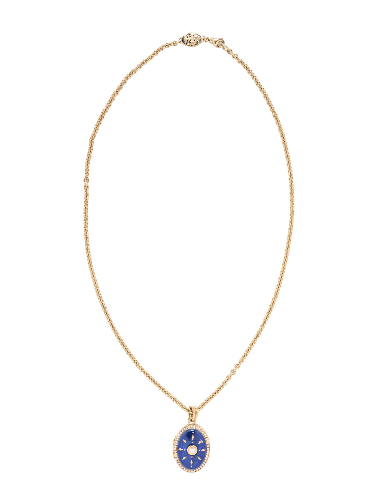 FABERGÉ, ENAMEL, DIAMOND, AND YELLOW GOLD LOCKET NECKLACE