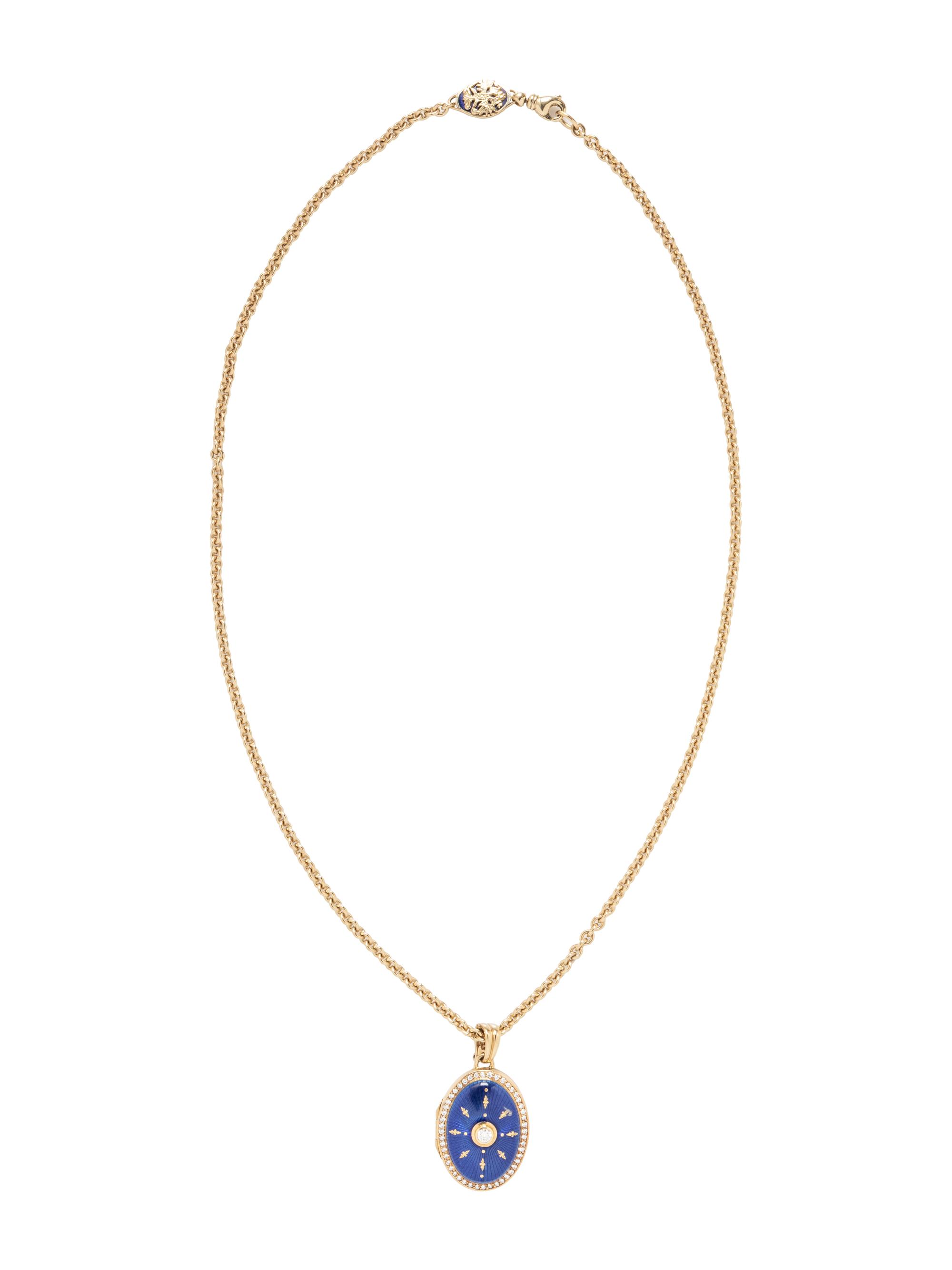 FABERGÉ, ENAMEL, DIAMOND, AND YELLOW GOLD LOCKET NECKLACE