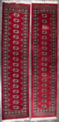 Two Bokhara Wool Runners Length of first 10 feet 5 inches.