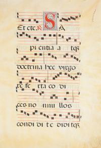 [ILLUMINATION]. ANTIPHONAL LEAF, in Latin, MANUSCRIPT ON VELLUM. [17th century].