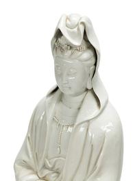 A Large Chinese Export White Glazed Porcelain Figure of Guanyin