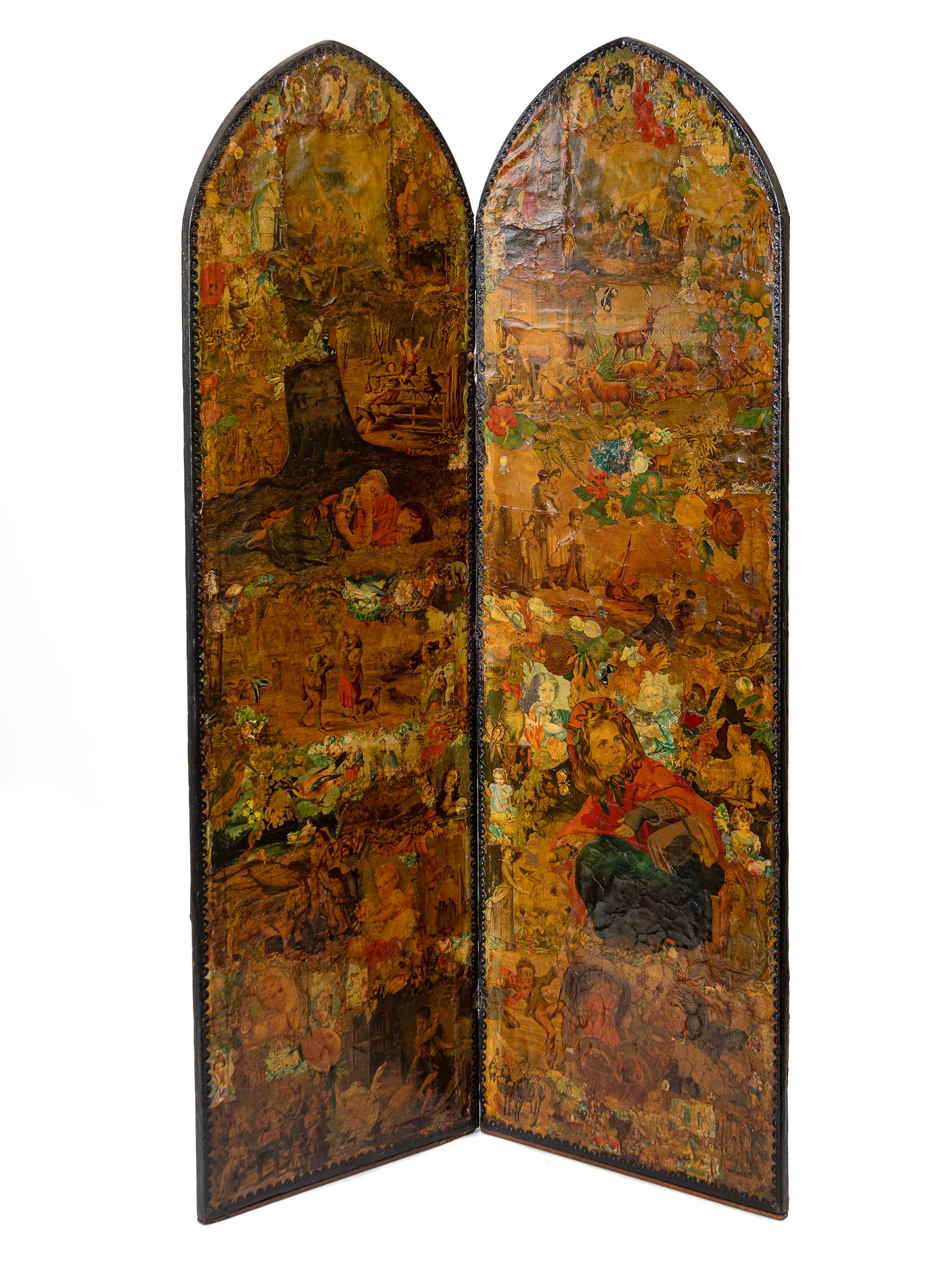 A Victorian Four-Panel Decoupage Floor Screen — 19TH CENTURY