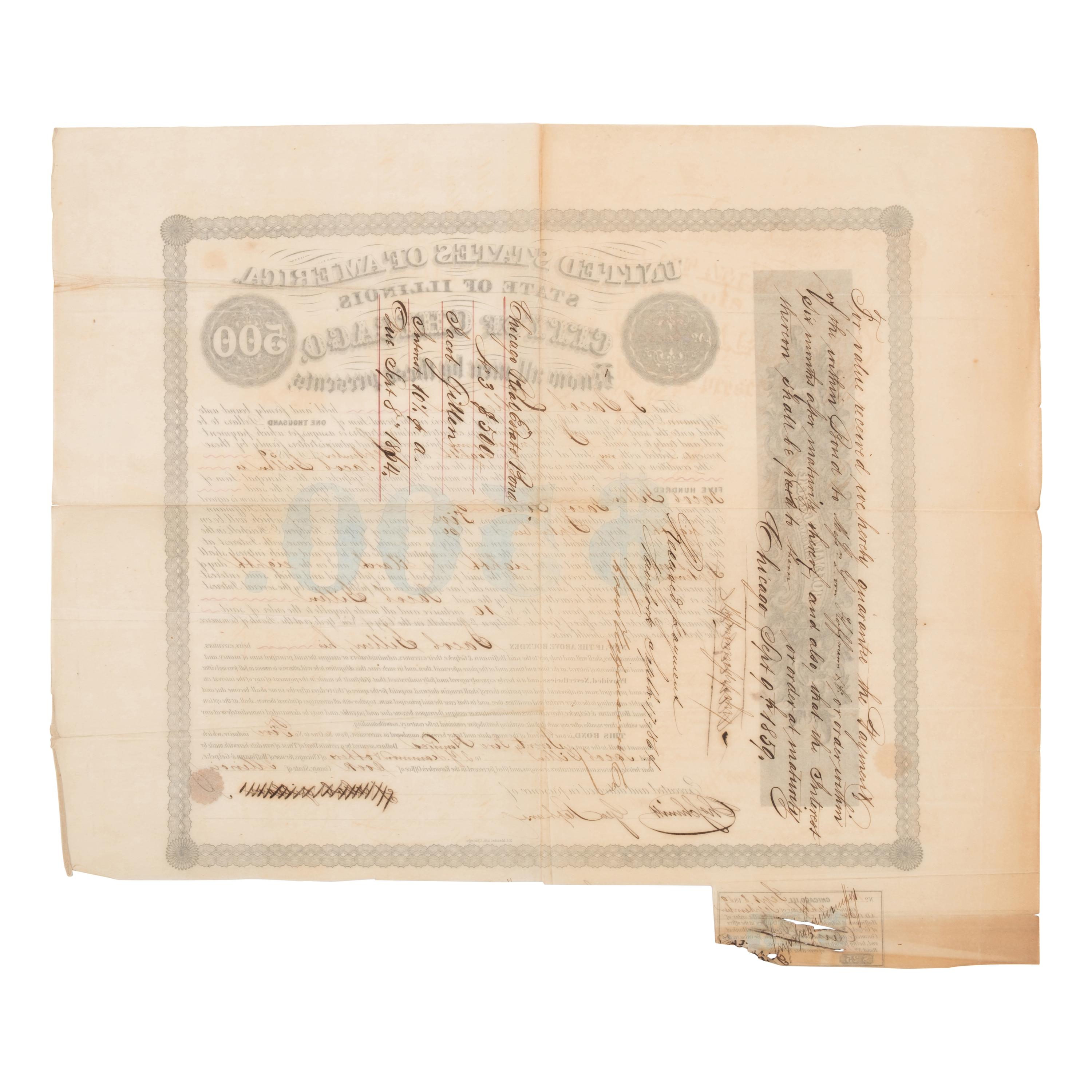 [Chicago Fire]. A large archive of letters, documents, tokens, and ephemera related to the Great Fire.