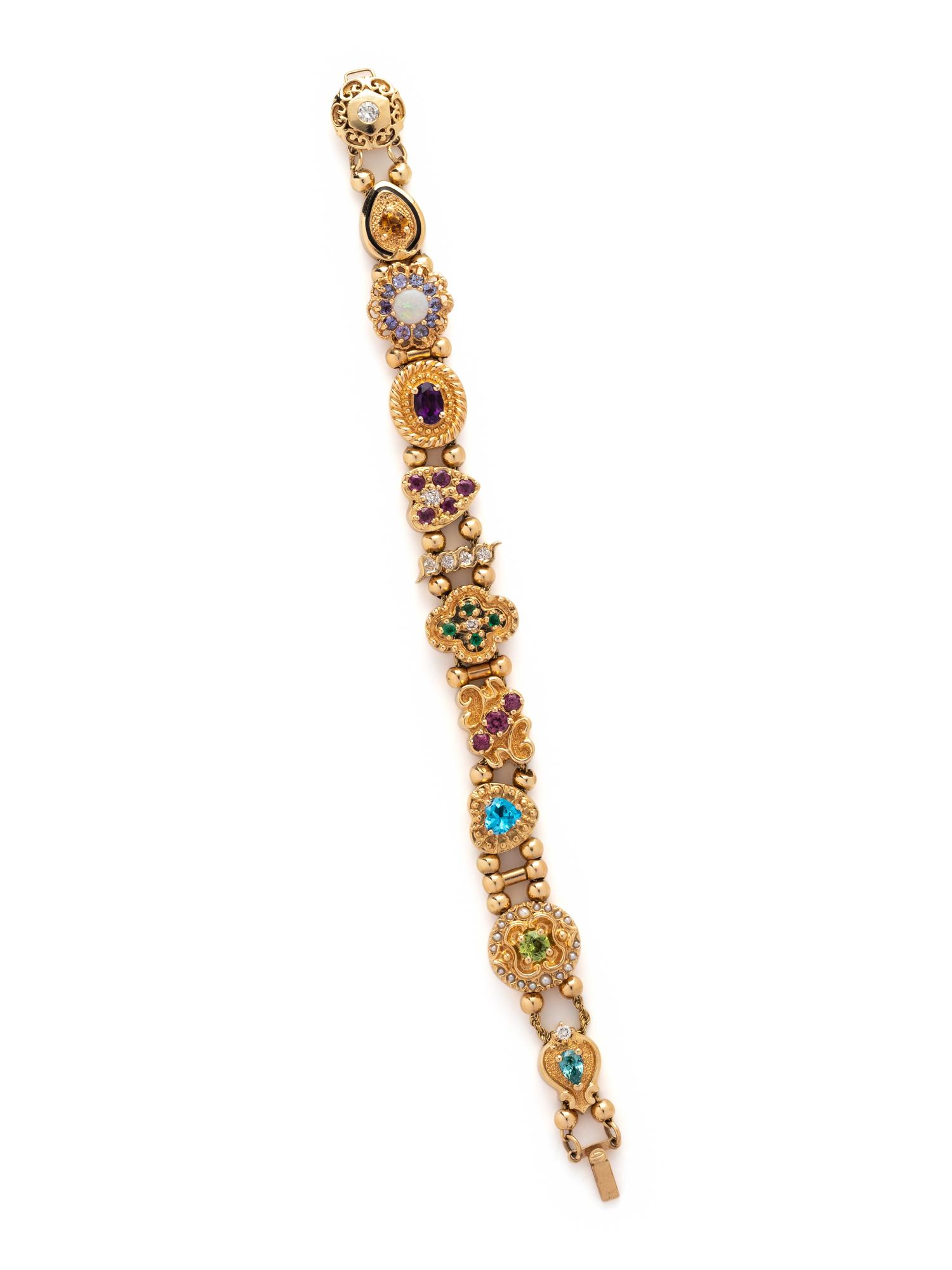 YELLOW GOLD, MULTIGEM AND DIAMOND BRACELET