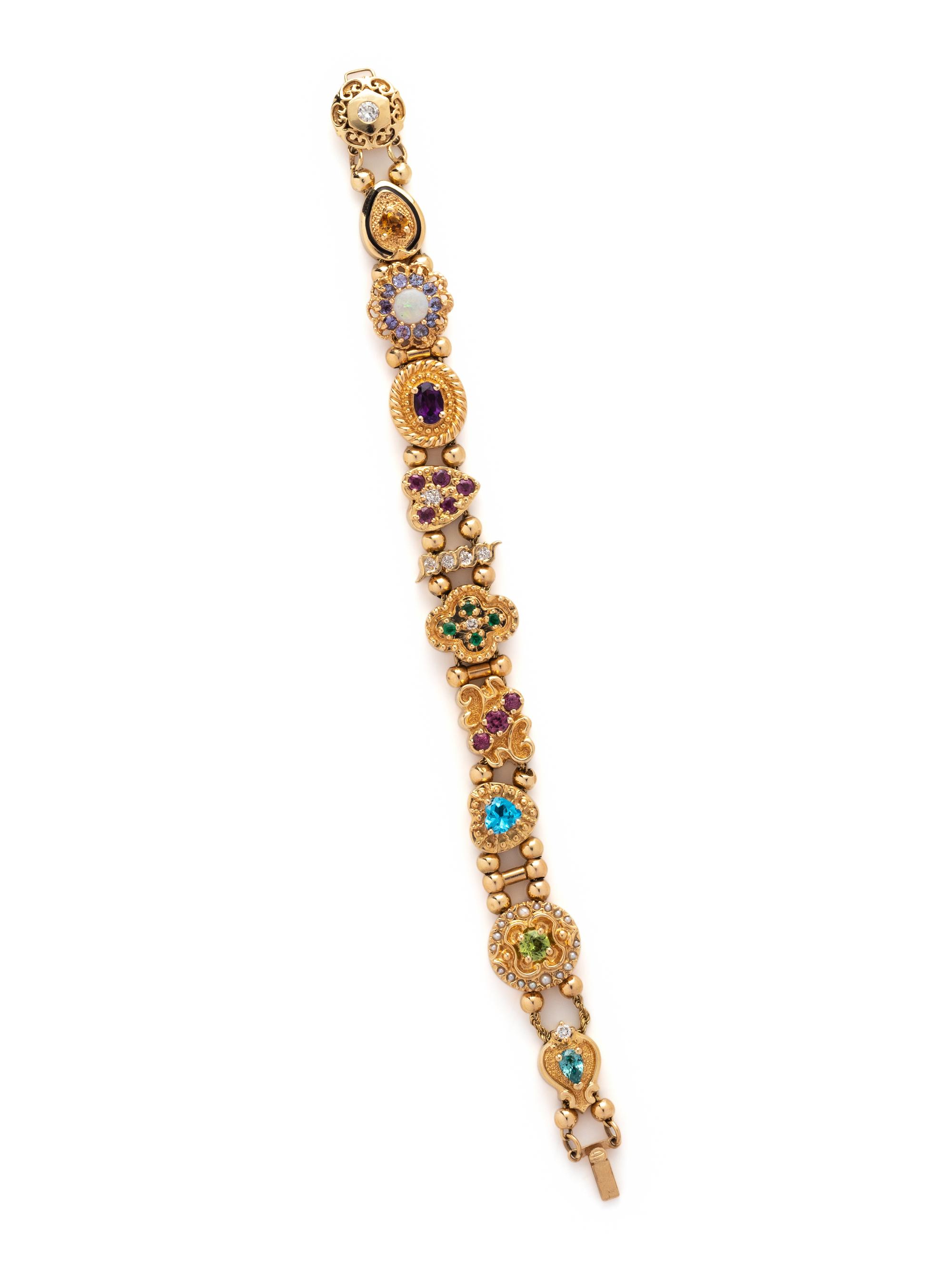 YELLOW GOLD, MULTIGEM AND DIAMOND BRACELET