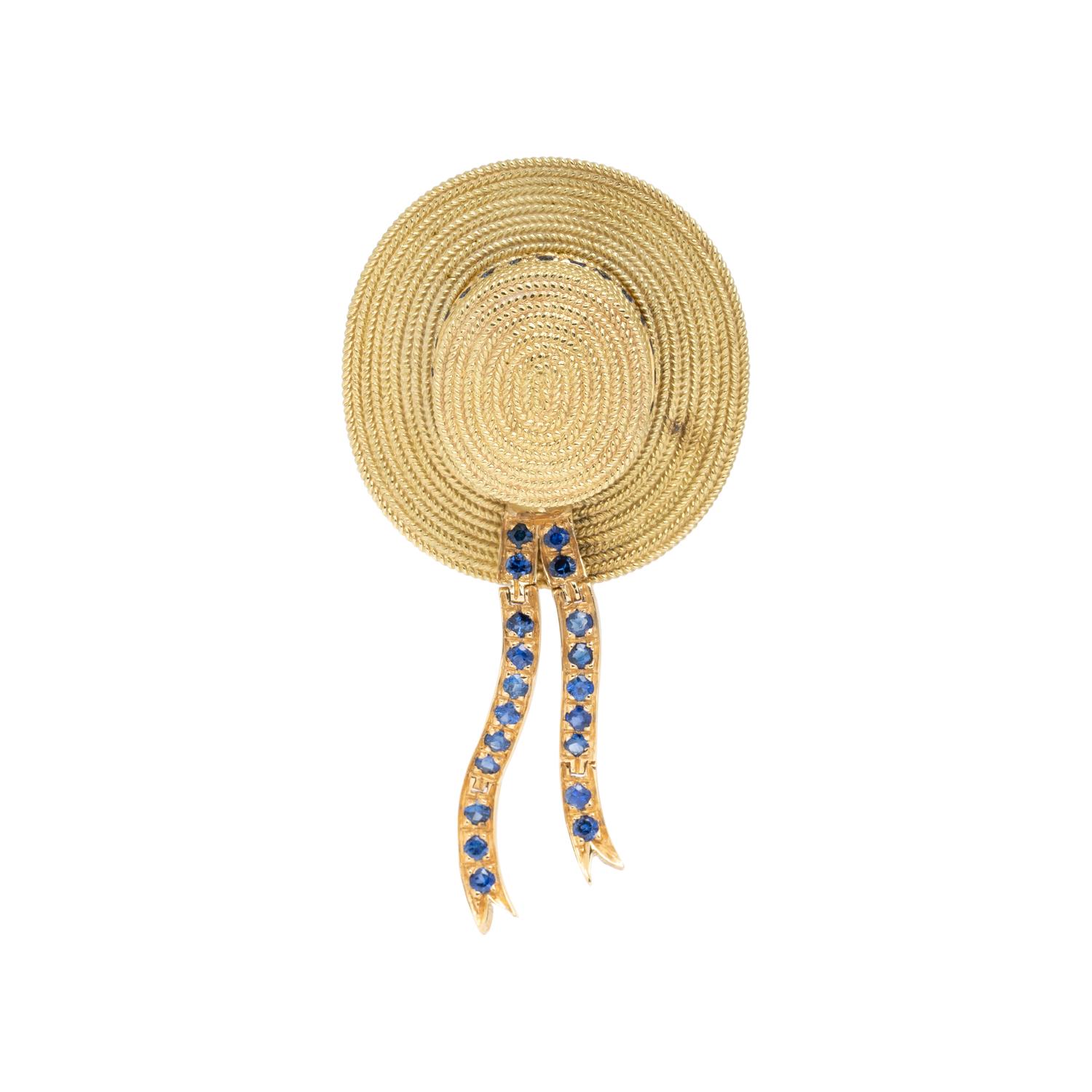 MISSIAGLIA, YELLOW GOLD AND SAPPHIRE HAT PENDANT/BROOCH