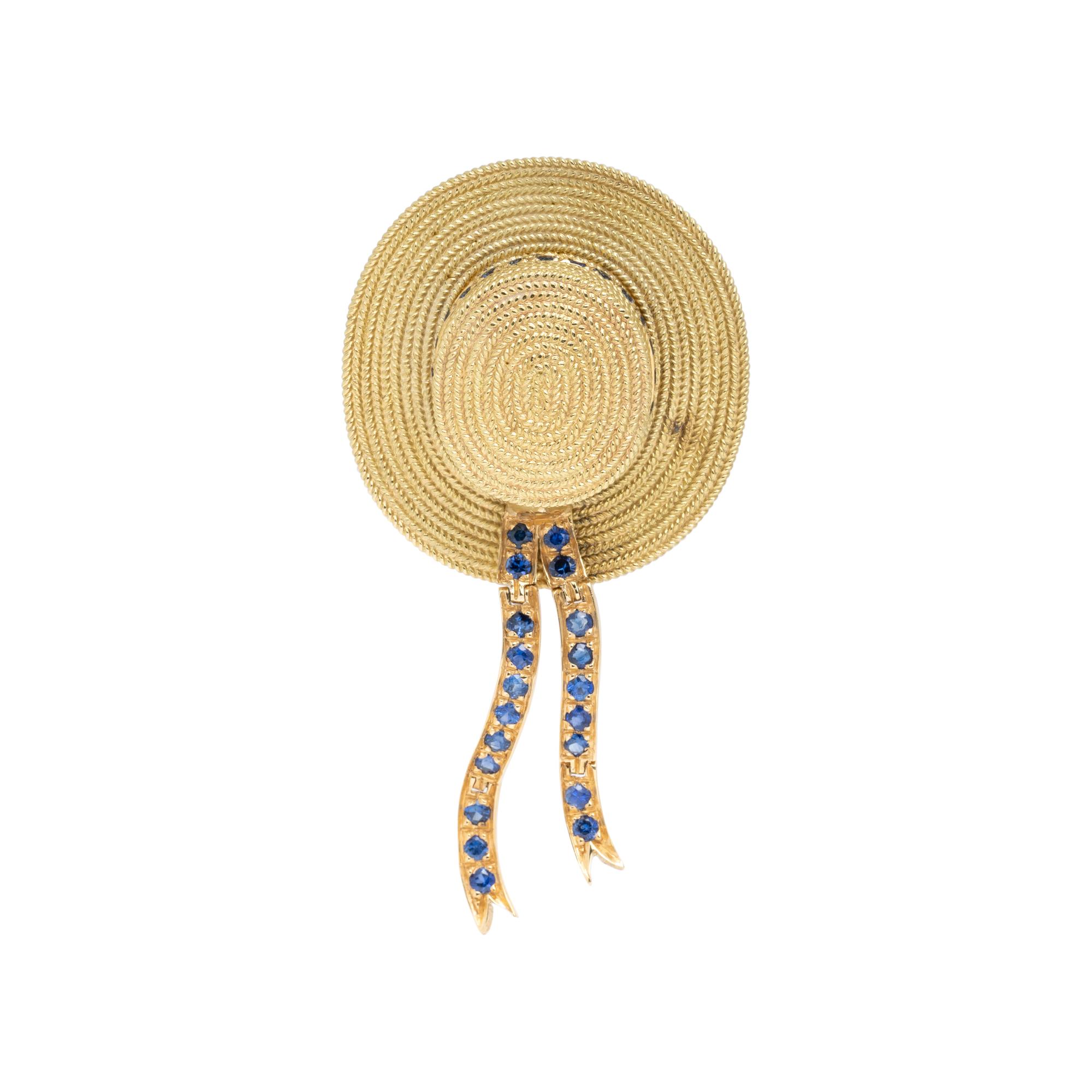 MISSIAGLIA, YELLOW GOLD AND SAPPHIRE HAT PENDANT/BROOCH