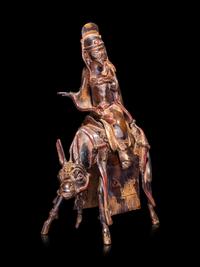 A Chinese Parcel-Gilt Bronze Figural-Form Incense Burner