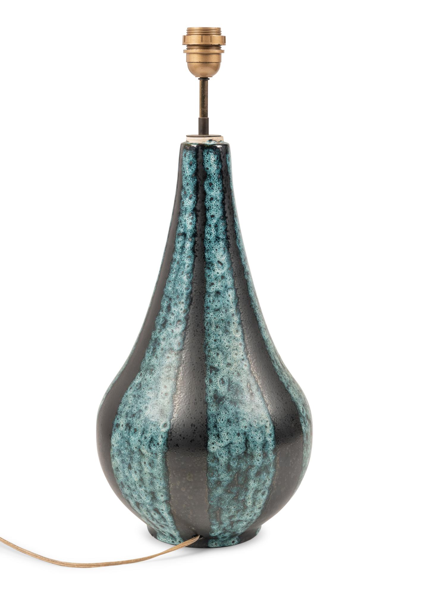A Turquoise and Black Glazed Ceramic Table Lamp