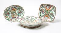 Three Chinese Export Rose Medallion Dishes. Width of widest 12 3/4 inches.