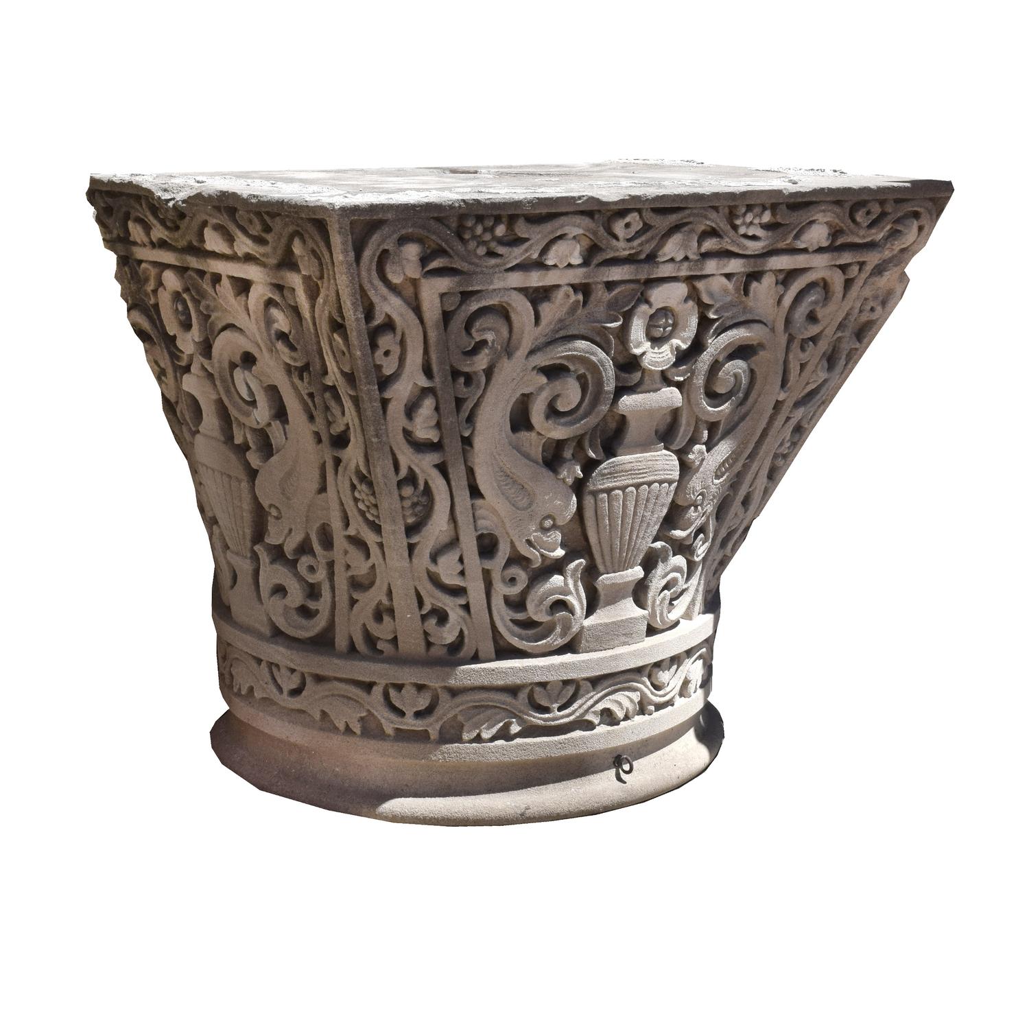 A Pair of American Carved Limestone Capitals 36" W x 25.5" D x 29.5" H — United States, Circa 1920