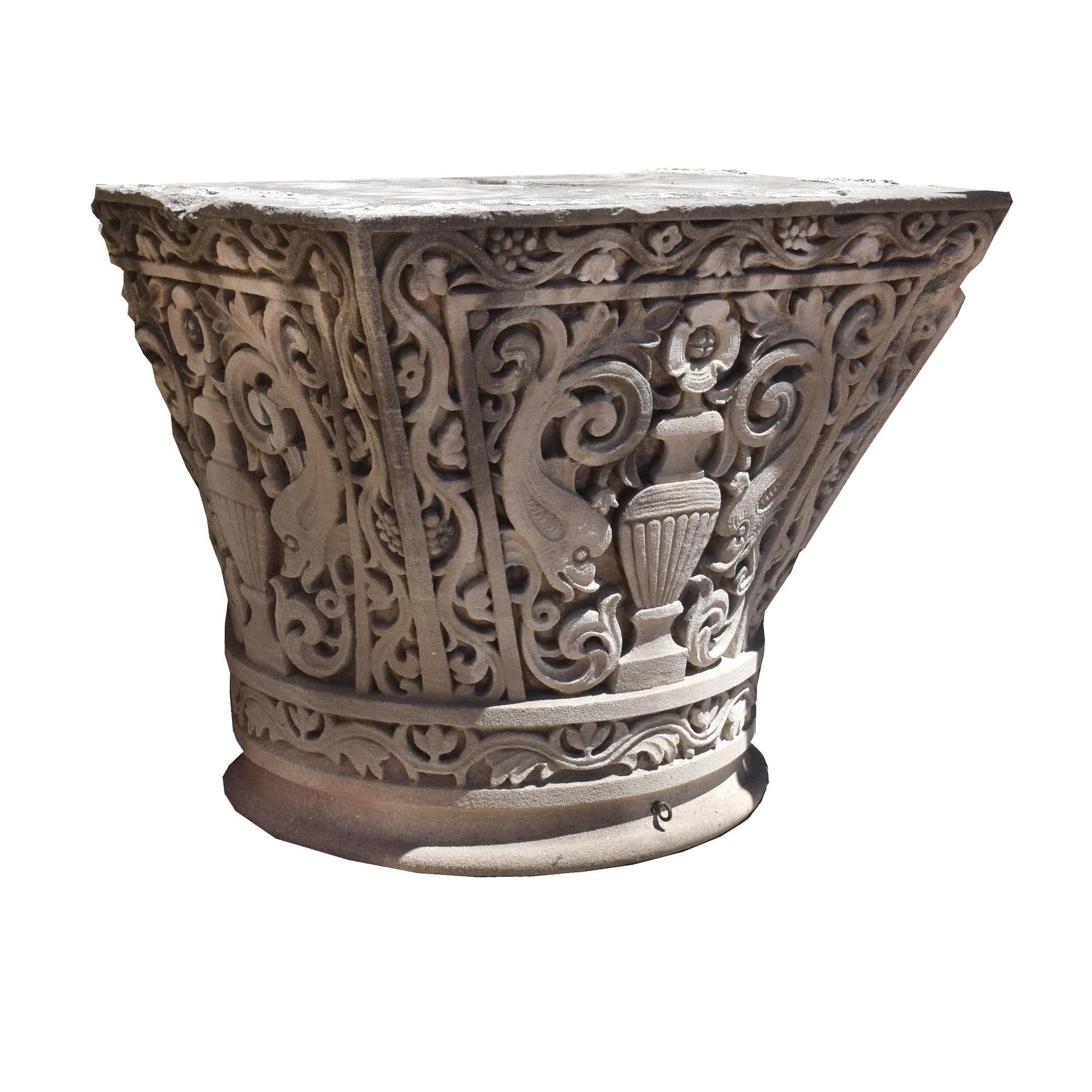 A Pair of American Carved Limestone Capitals 36" W x 25.5" D x 29.5" H — United States, Circa 1920