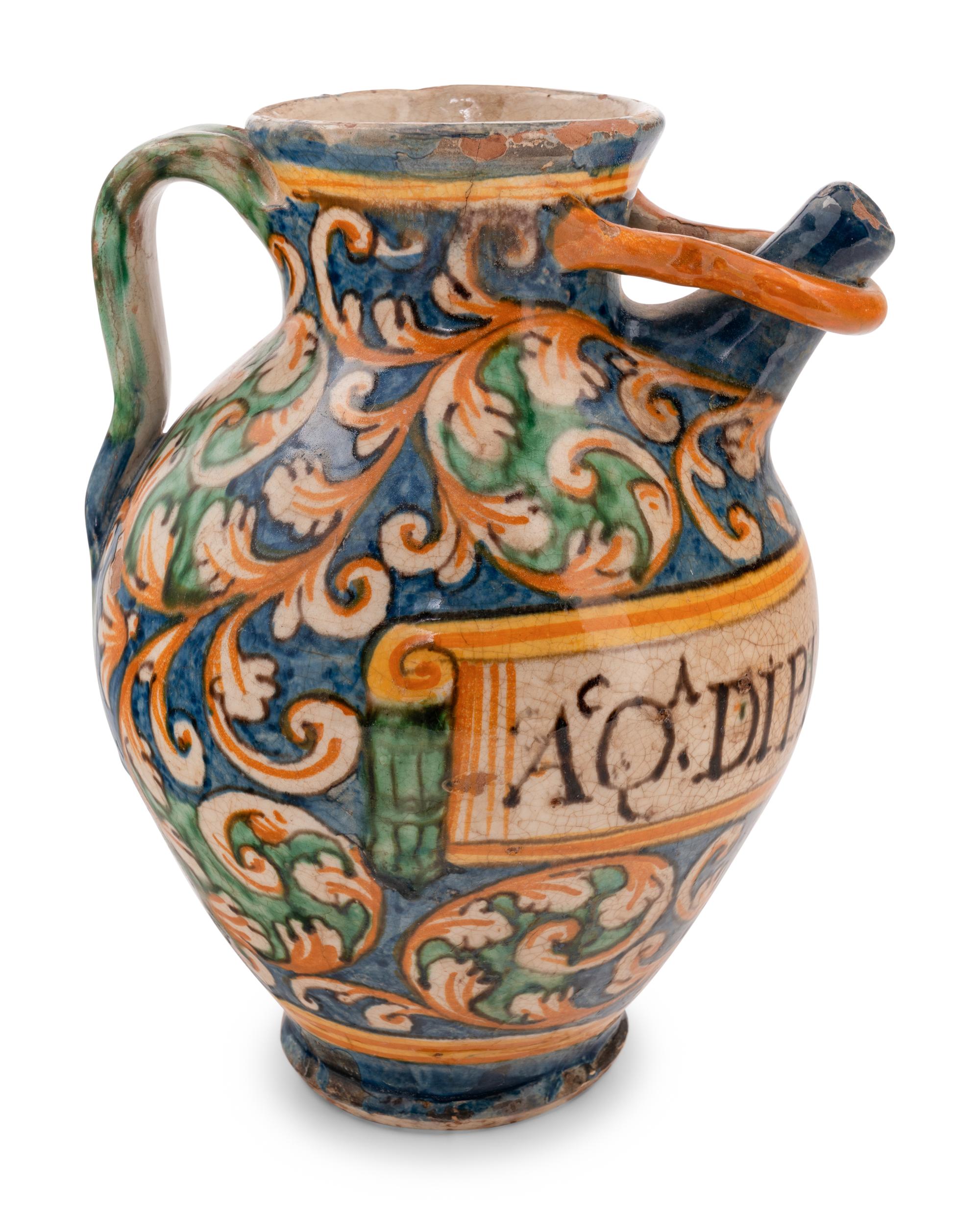 A Continental Majolica Apothecary Ewer
