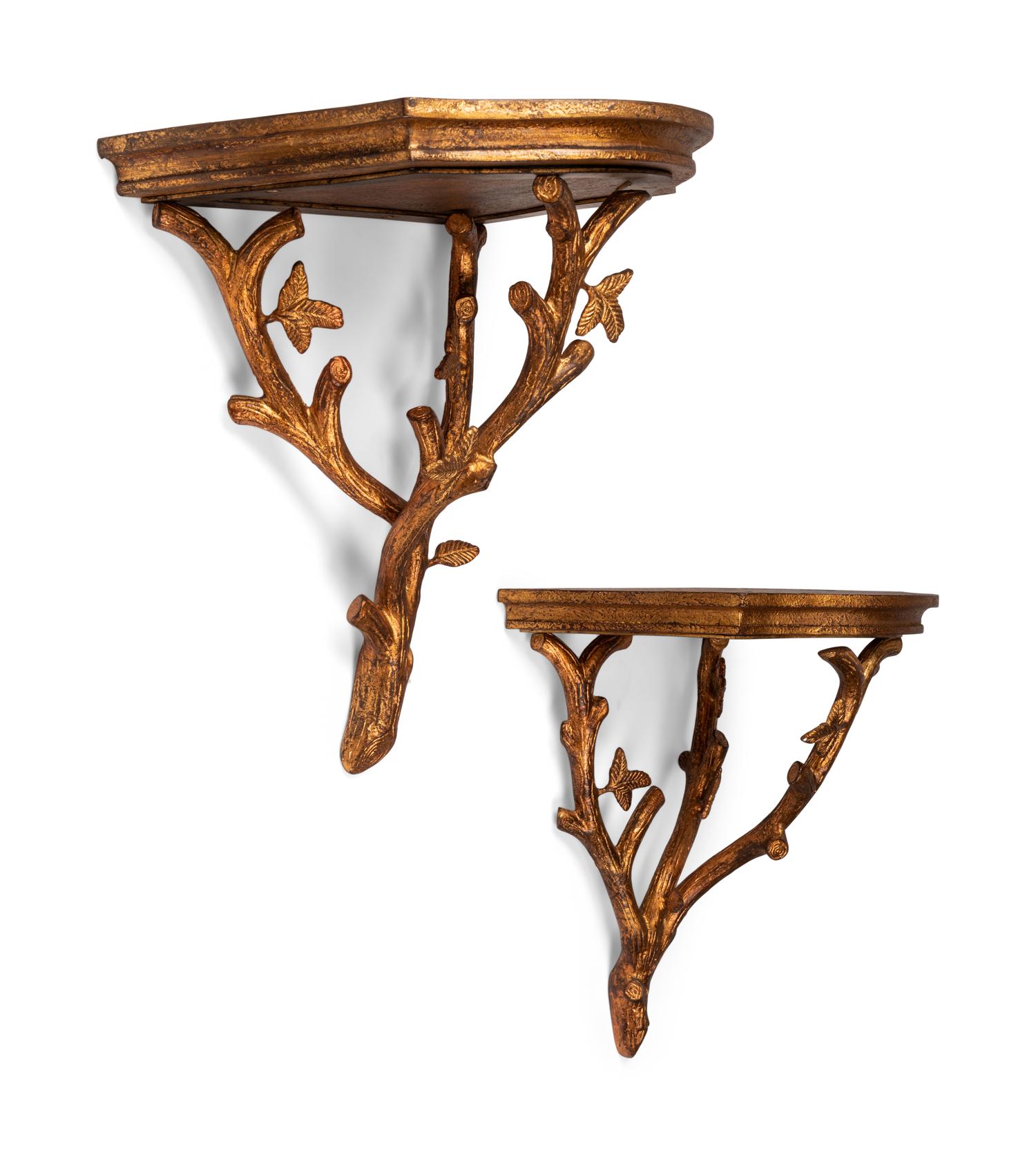 A Pair of Contemporary Gilt Composite Wall Brackets