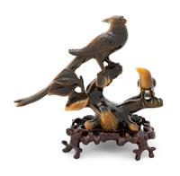 A Chinese Tiger's Eye Stone Figural Group of Two Birds