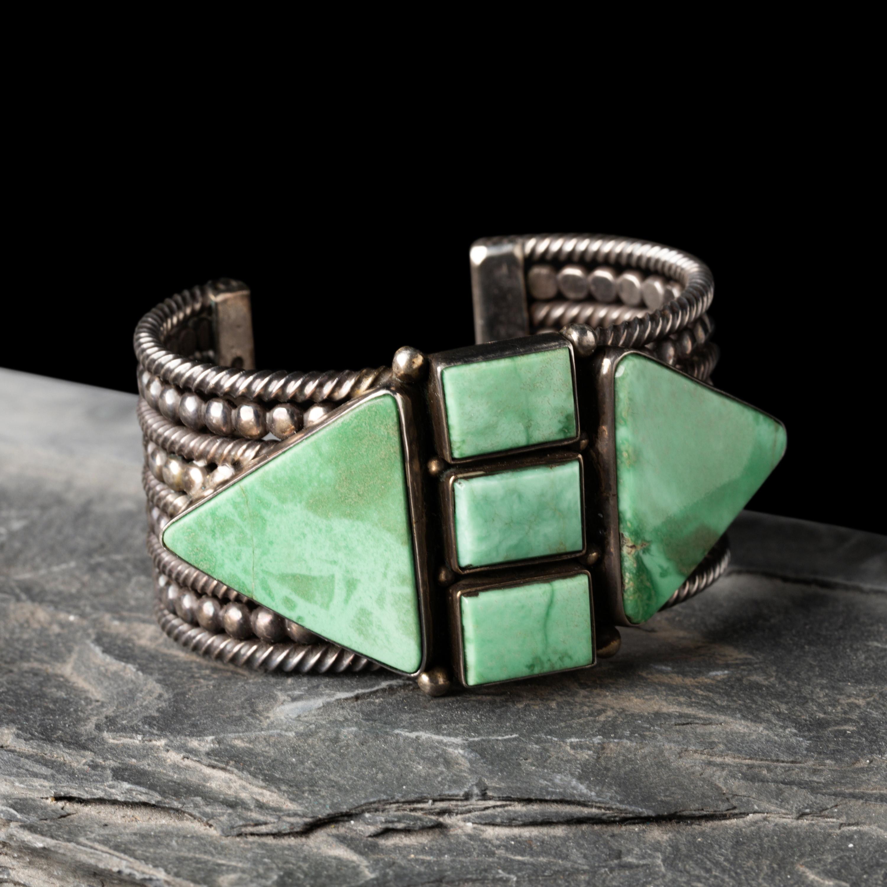 Mike Bird Romero (Ohkay Owingeh, b. 1946) — Silver and Turquoise Cuff Bracelet