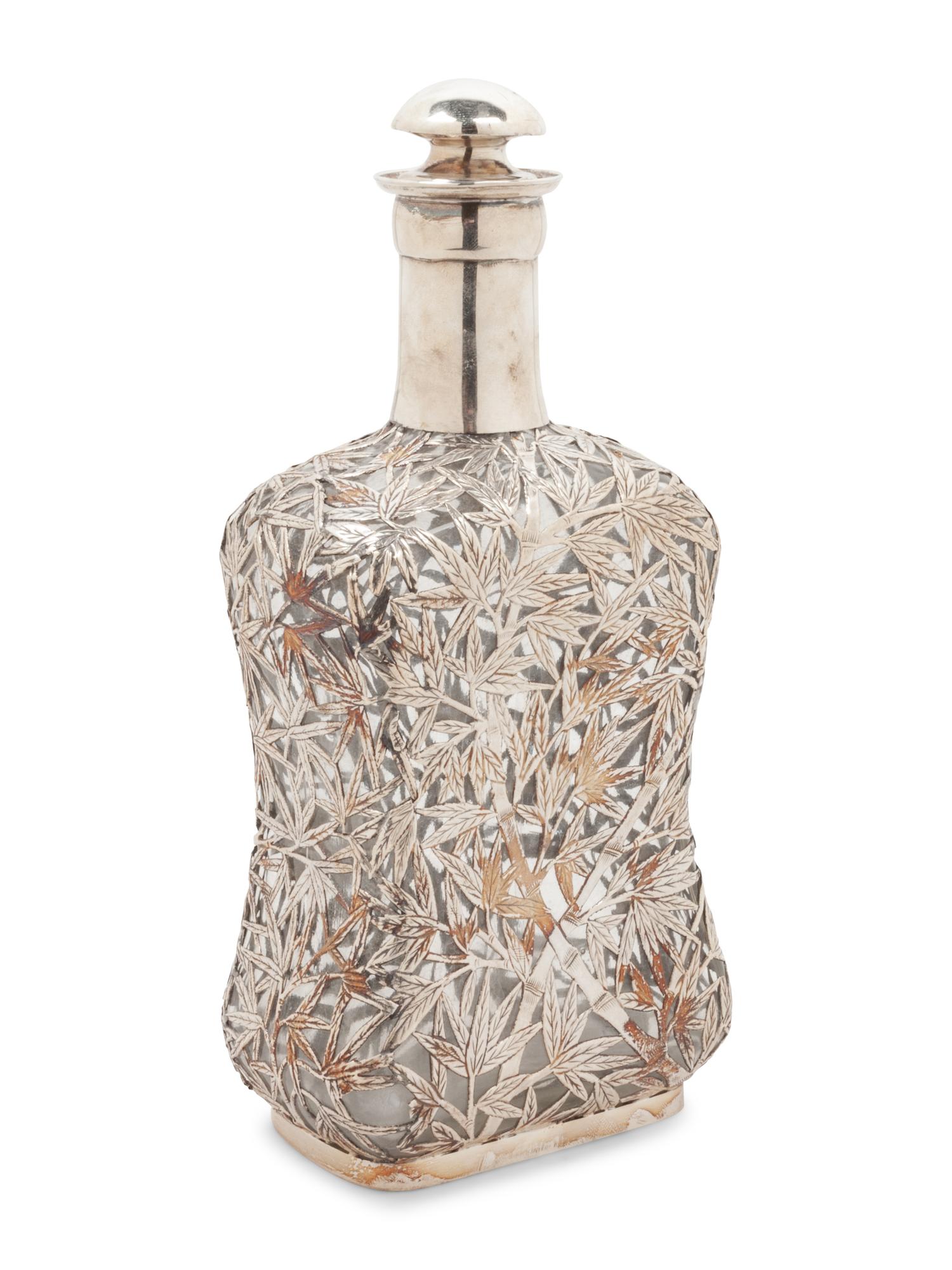 A Chinese Export Silver Mounted Glass Flask