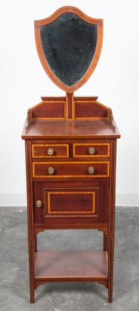 A Sheraton Style Mahogany Dressing Table Height 59 x width 18 1/2 x depth 13 1/4 inches. — 20TH CENTURY
