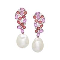 CULTURED SOUTH SEA PEARL, TOURMALINE, AND DIAMOND EARRINGS