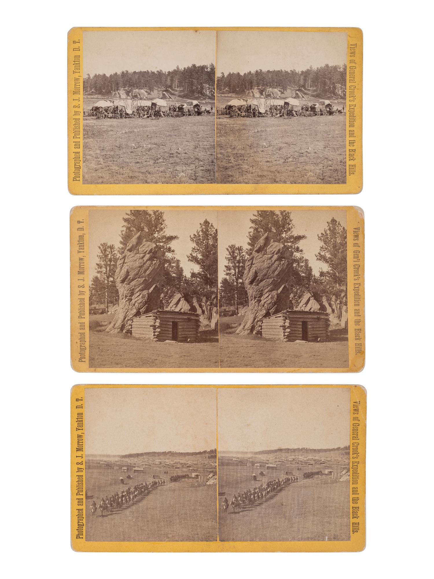 MORROW, Stanley J. (1843-1921), photographer. A group of 19 stereoviews from General Crook's Expedition and the Black Hills series, incl. reenactment of the 1876 "Starvation March."