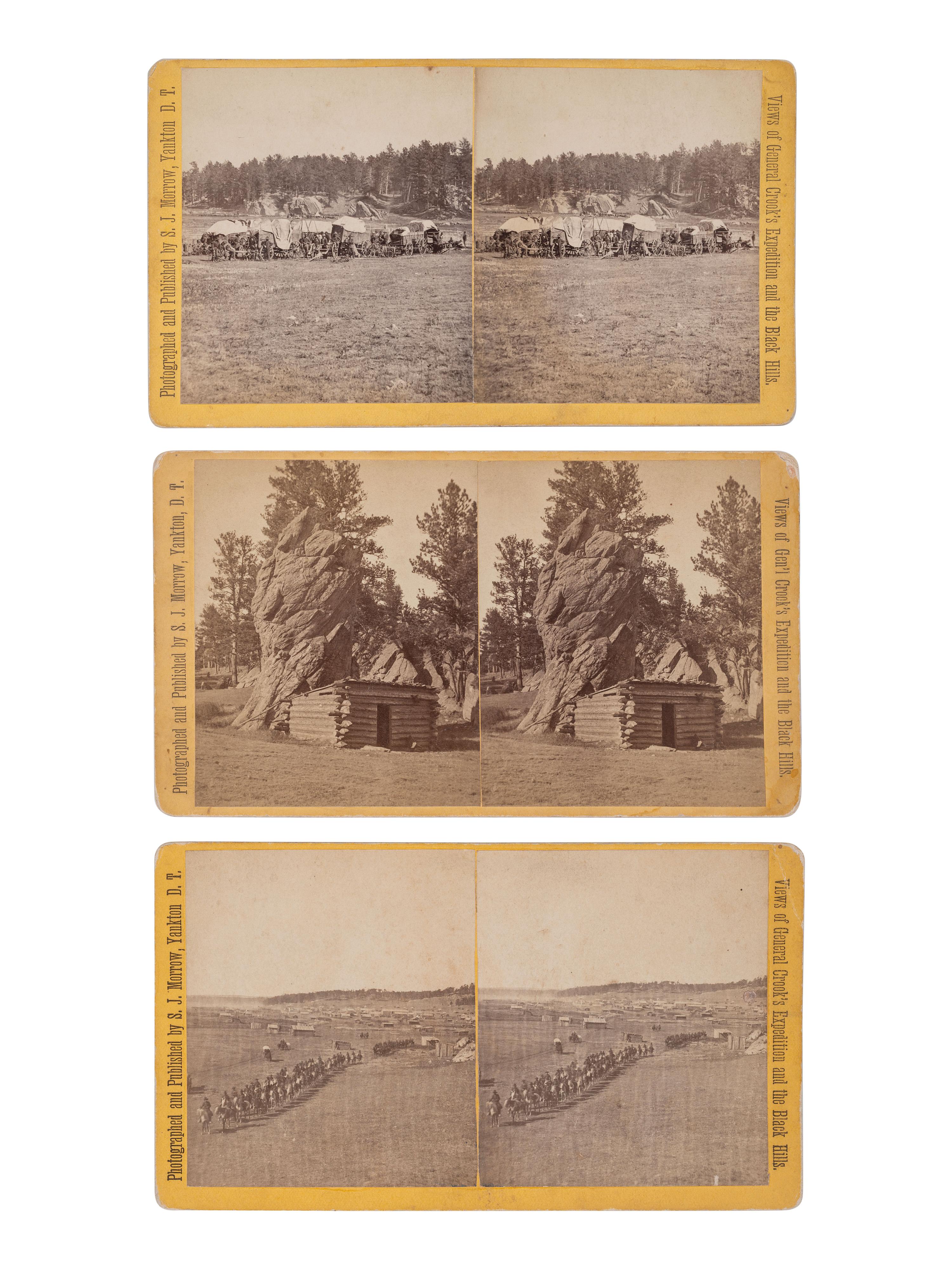 MORROW, Stanley J. (1843-1921), photographer. A group of 19 stereoviews from General Crook's Expedition and the Black Hills series, incl. reenactment of the 1876 "Starvation March."