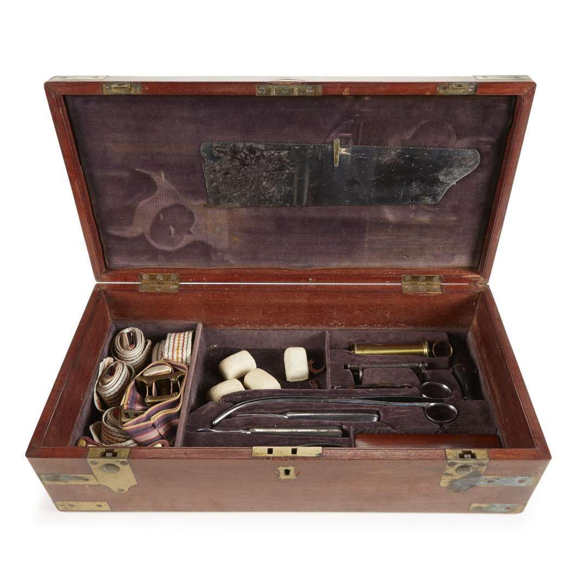 Brass-mounted mahogany surgical kit belonging to Dr. Alexander Peille Cahill 19th century