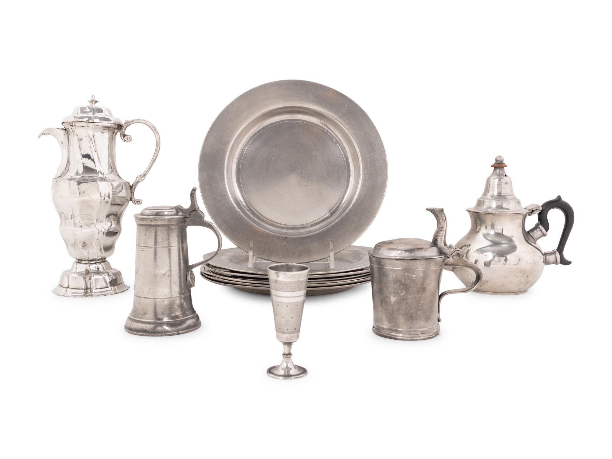 A Group of Assorted Pewter Table Articles