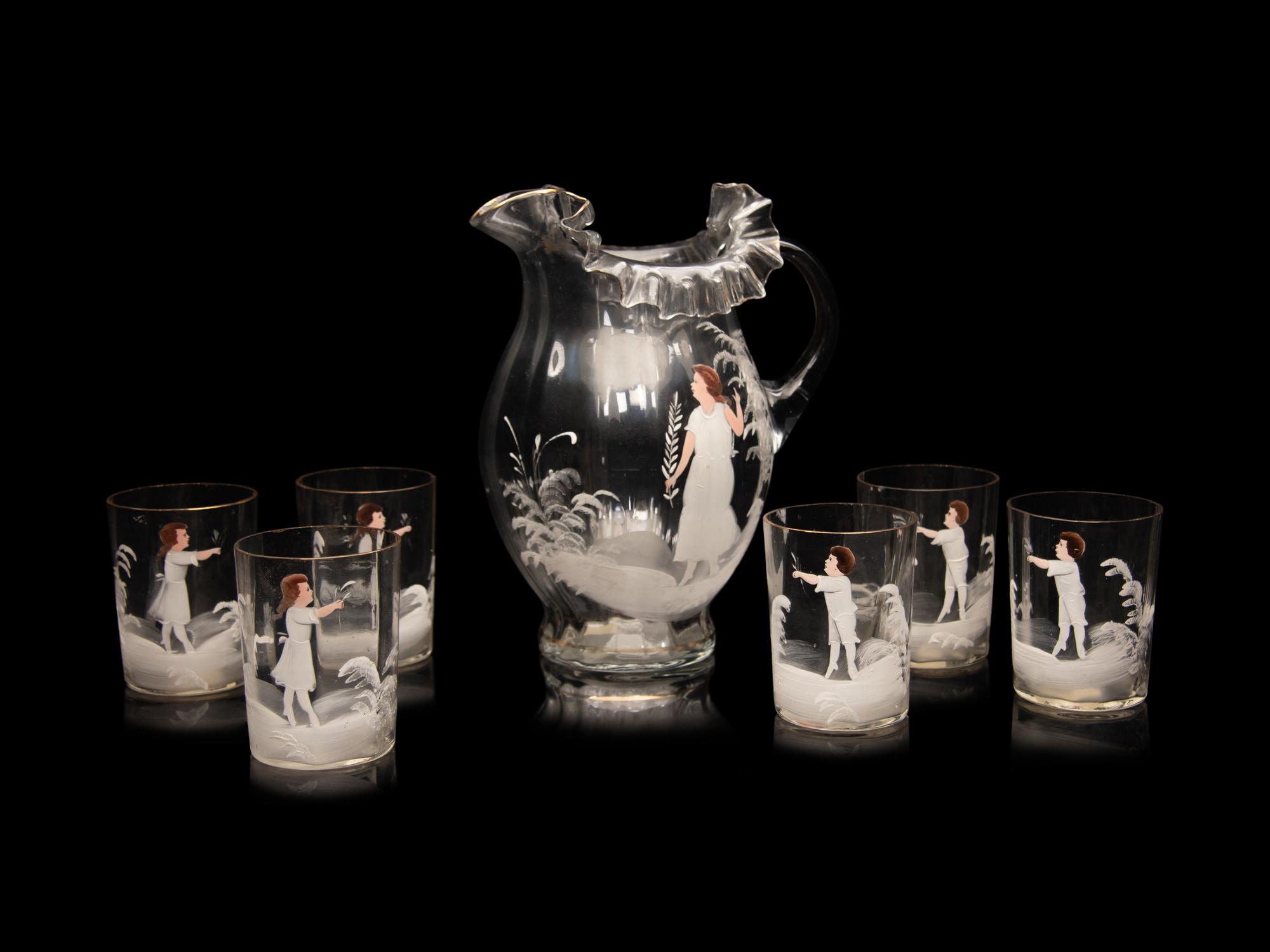 An American Enameled Glass Lemonade Service