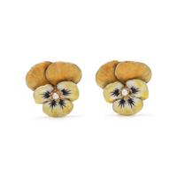 ENAMEL AND SEED PEARL PANSY EARCLIPS
