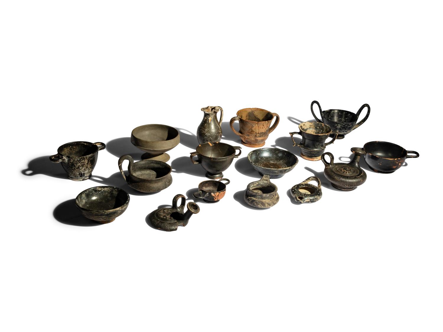 16 Greek, Etruscan, and South Italian Terracotta Vessels