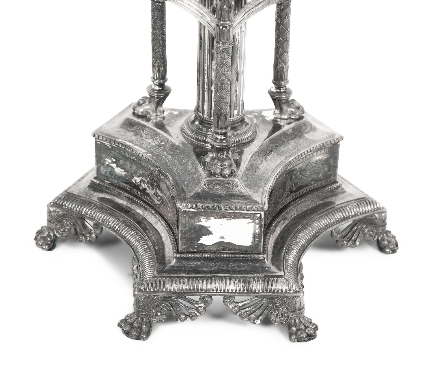 A Pair of English Silver-Plate Four-Light Candelabra