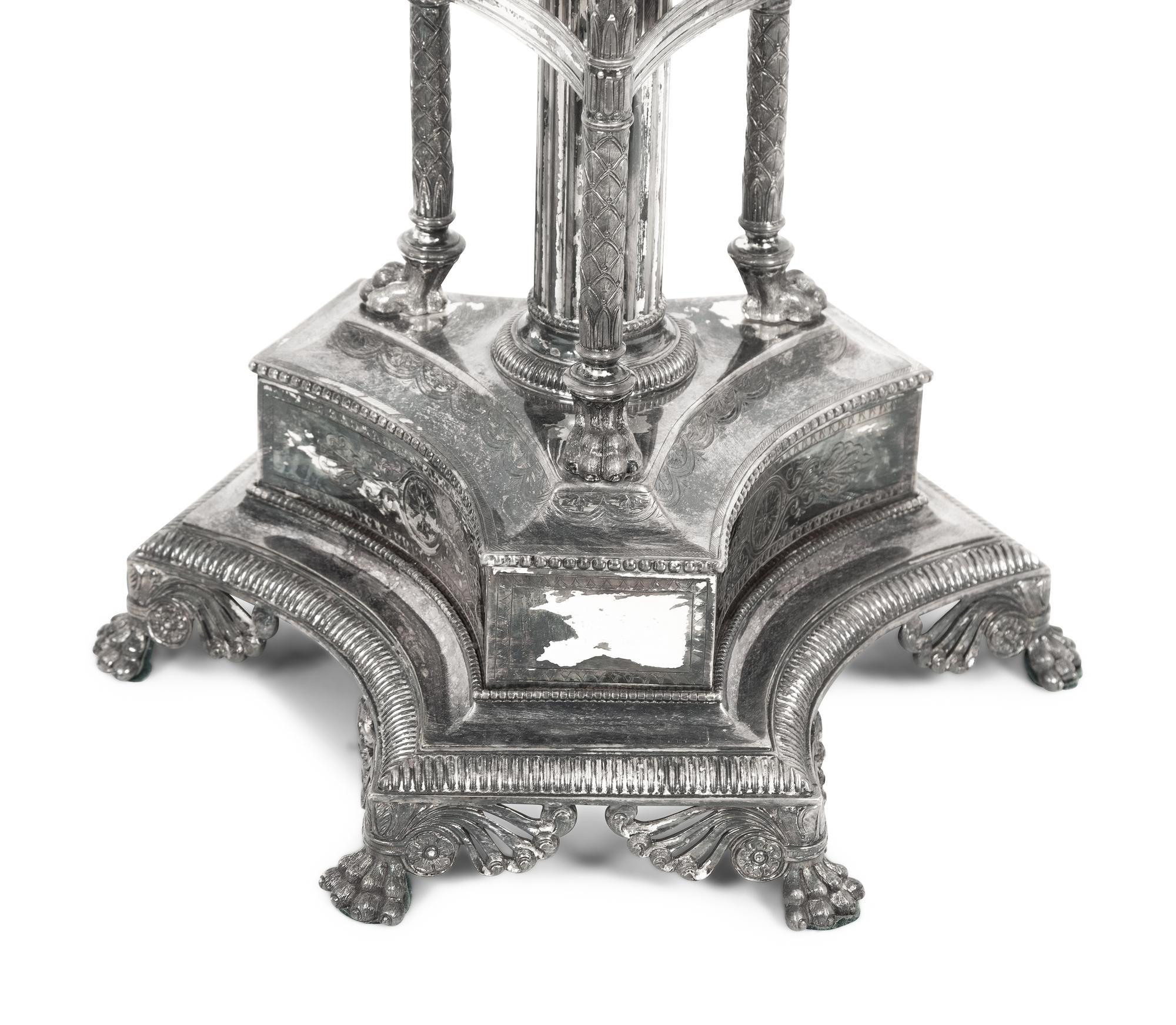 A Pair of English Silver-Plate Four-Light Candelabra