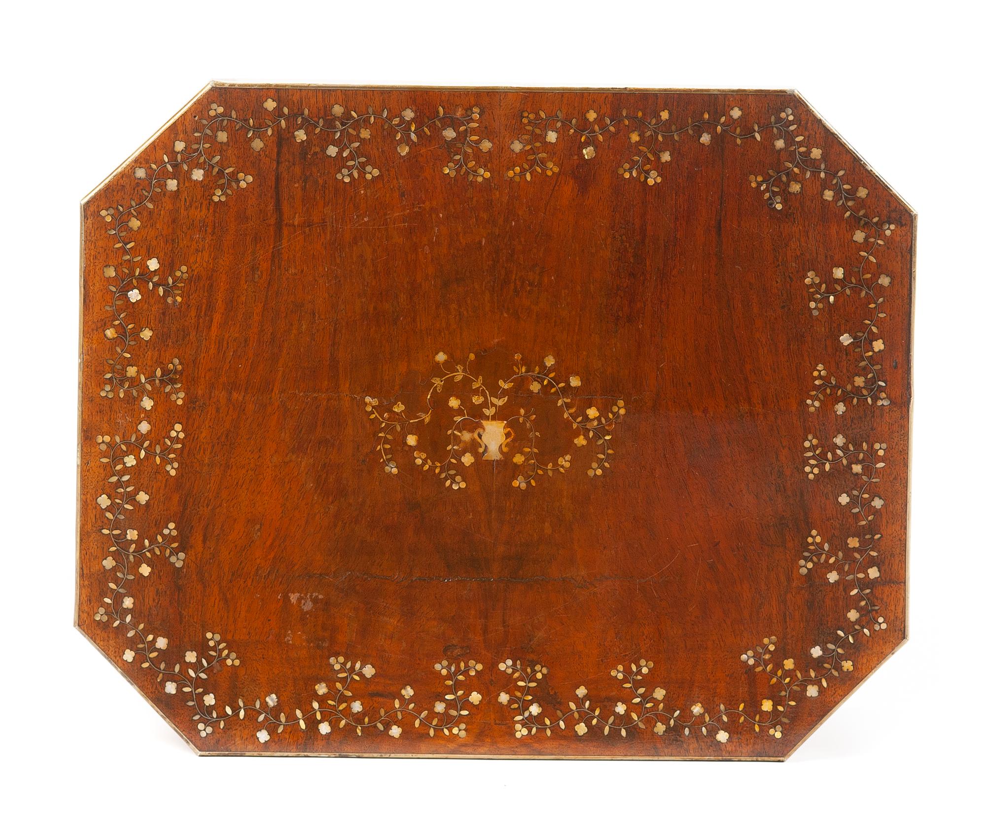 A Continental Mother-of-Pearl Inlaid Sewing Table Height 31 1/4 x width 20 x depth 16 inches. — 19TH CENTURY