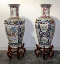 A Pair of Chinese Porcelain Floor Vases Height of vases 38 inches. — 20TH CENTURY
