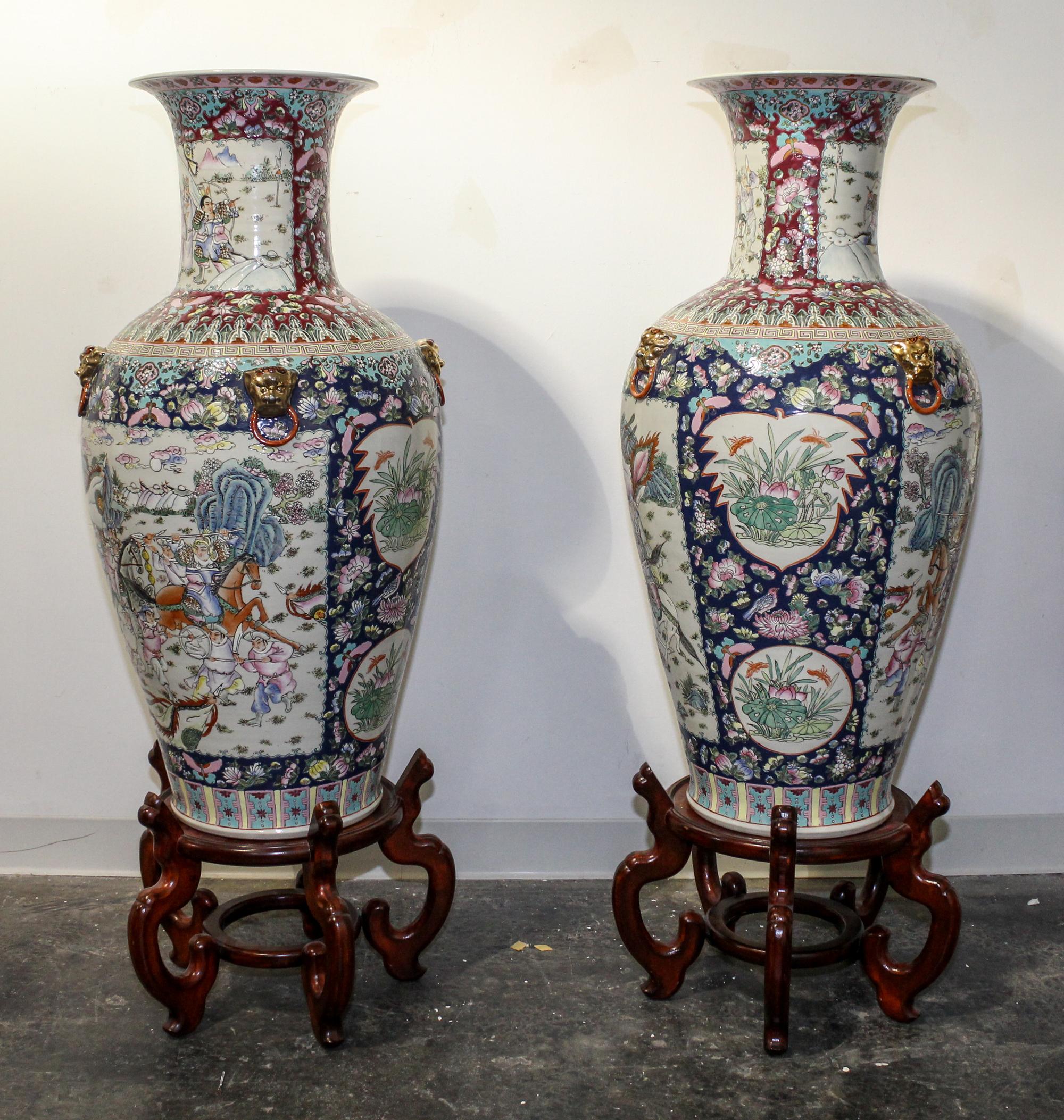 A Pair of Chinese Porcelain Floor Vases Height of vases 38 inches. — 20TH CENTURY