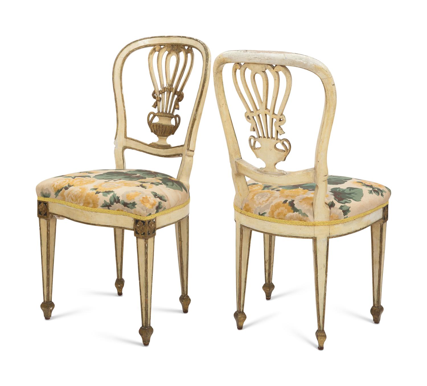 A Pair of French Paint-Decorated Montgolfier-Style Dining Chairs
