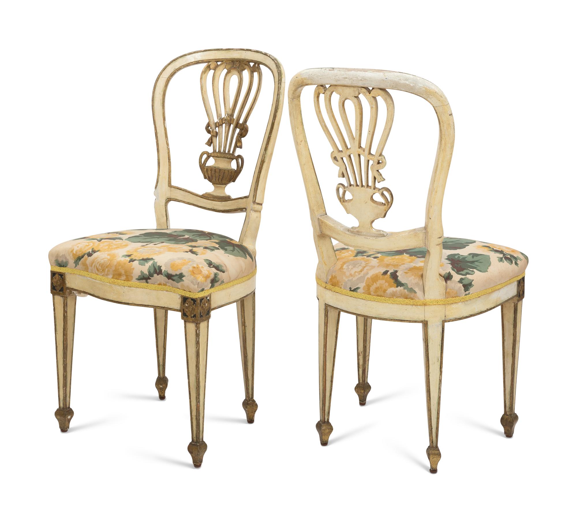 A Pair of French Paint-Decorated Montgolfier-Style Dining Chairs