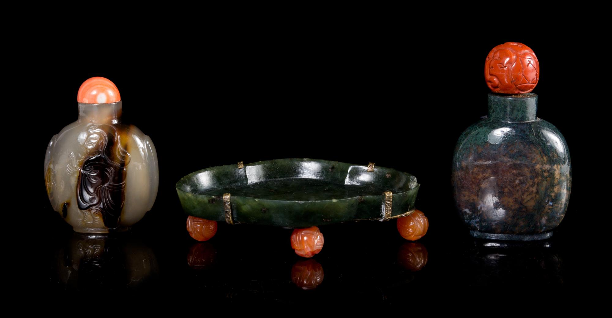 Two Agate Snuff Bottles Length of largest 3 3/4 inches.