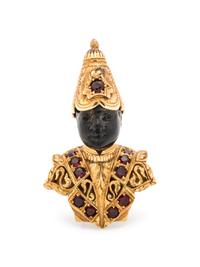 NARDI, YELLOW GOLD, OBSIDIAN AND GARNET MORETTO BROOCH