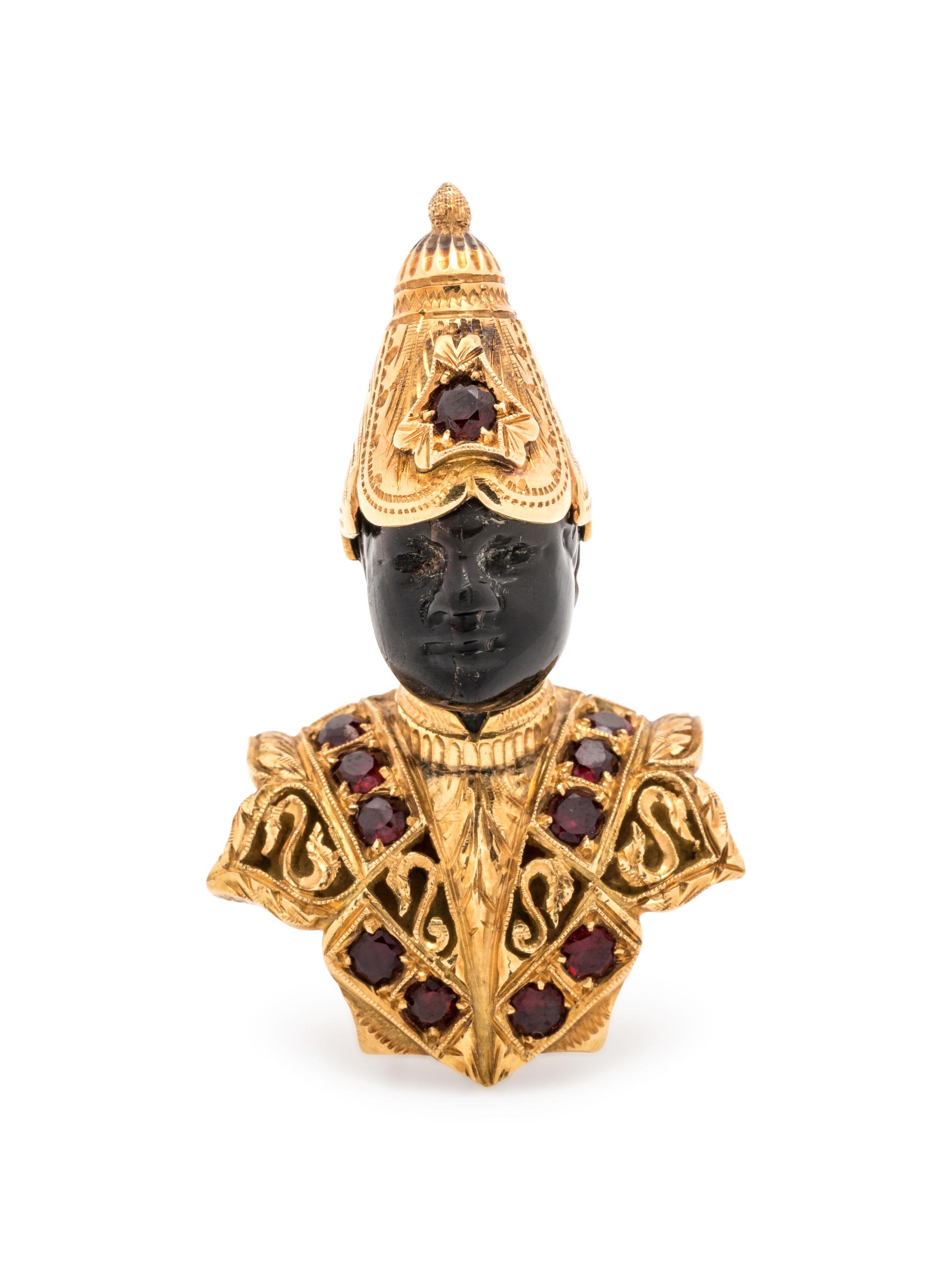 NARDI, YELLOW GOLD, OBSIDIAN AND GARNET MORETTO BROOCH