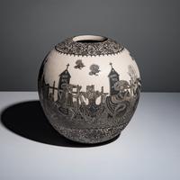 Hector Javier Martinez Mendez and Gabriela Periz de Martinez (Mata Ortiz, 20th century) — Black-on-Cream Sgraffito Pottery Jar, Remembering Artist Past - Day